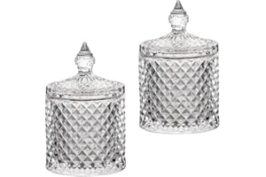 2 Pack Glass Qtip Holder Vintage Bathroom Decor Apothecary Jars with Lids Makeup Vanity Organizer Bathroom Organizer for Cott