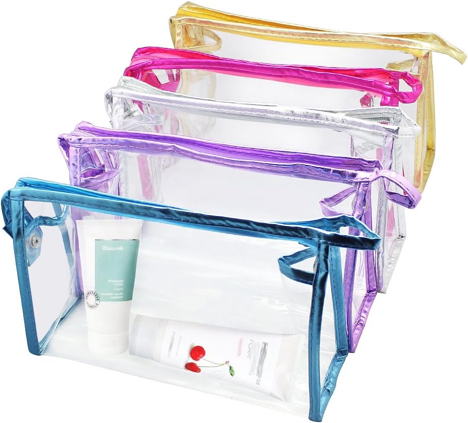 Meetory 5 Pcs Transparent Waterproof Cosmetic Bag Toiletry Bags, PVC Vinyl Makeup Organizing Bag