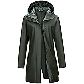 Outdoor Ventures Women's Waterproof Long Rain Jackets Lightweight Rain Coats with Hood Trench Coats PU Windbreaker