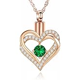 shajwo Cremation Jewelry Heart Urn Necklace for Ashes for Women Gilrs Memorial Keepsake Birthstone Pendant