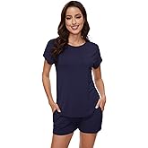 WiWi Pajamas for Women Short Sleeve Top and Shorts Sets Viscose from Bamboo Pj Sleepwear Pajama Set S-XXL