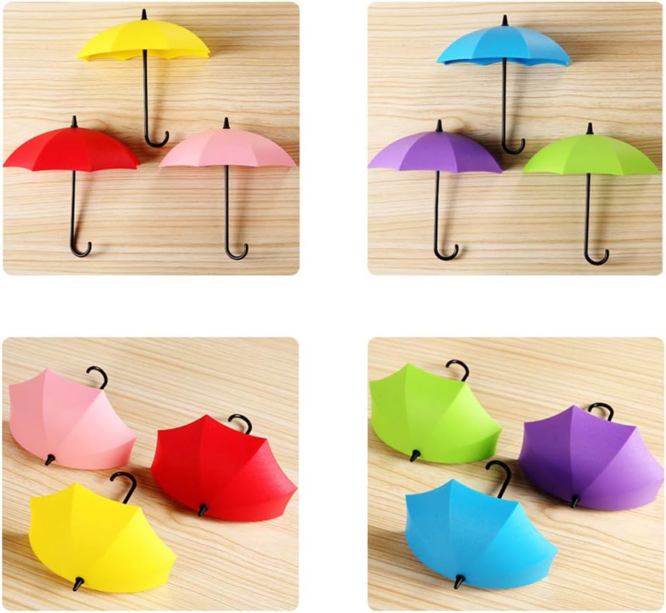 hebensi 12Pcs Adhesive Hooks 6 Color Umbrella Wall Hooks Dual-use Heavy Duty Wall Hooks for Kid's Room Living Room Bedroom Bathroom