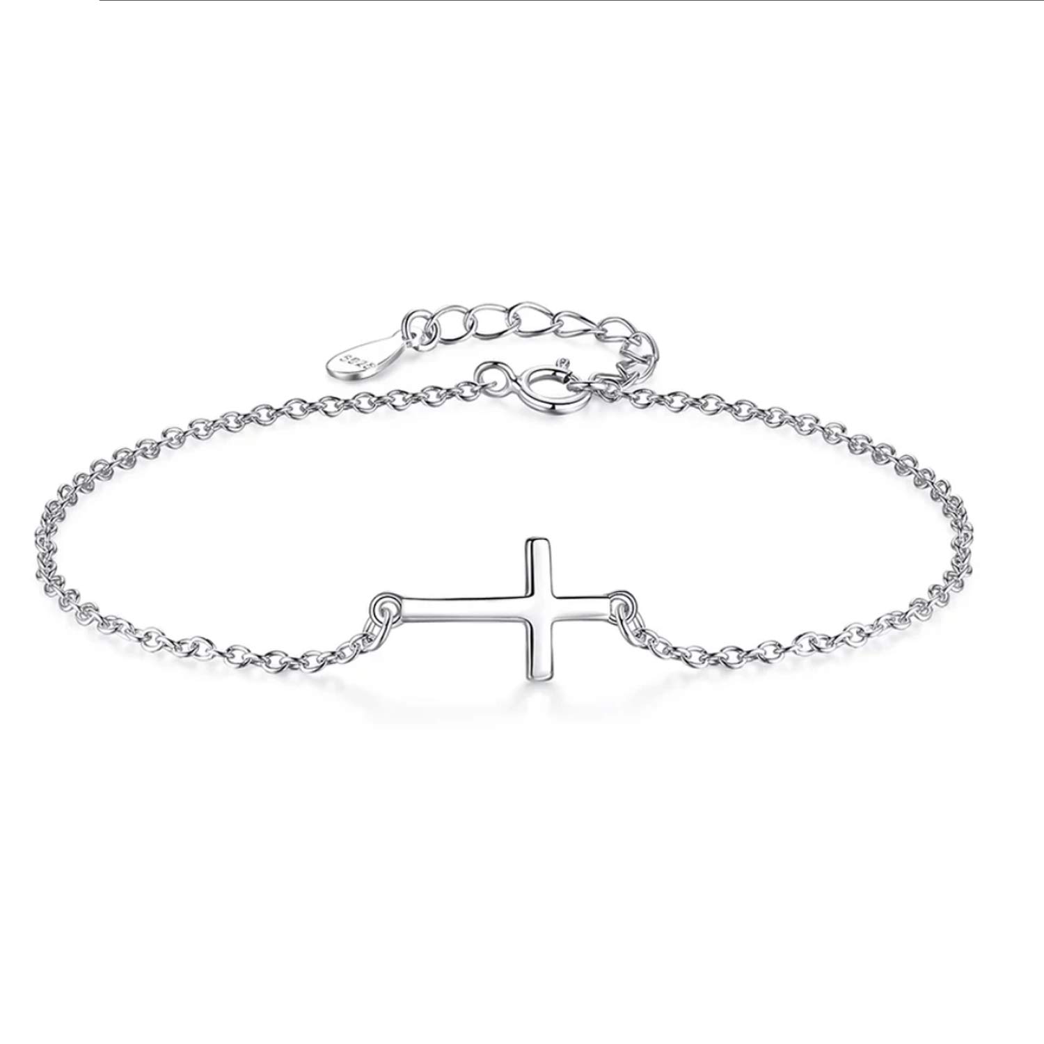 IzuBizu London Women's 925 Sterling Silver Religious Cross Bracelet White Christian Crucifix Bangle for Her Easter Birthday Celebration