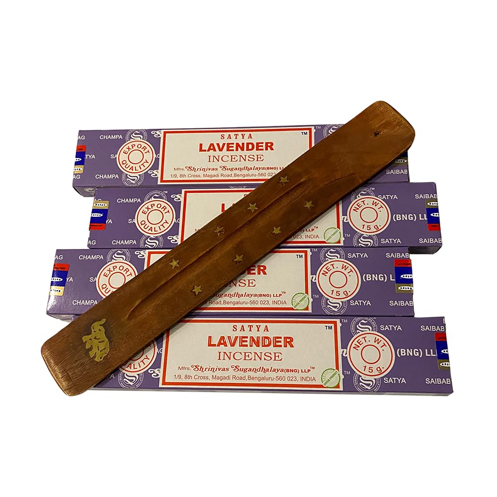 VIE Satya Incense Sticks, 4 Packs x 15g, with Incense Holder, Lavender