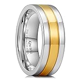 King Will 316L Stainless Steel Men's Wedding Band – 6/8 mm Dual-Tone Wedding Ring Polished Finish with Gold/Black Steel Plating, Fashionable and Durable Stainless Steel Men's Ring Size 7-14