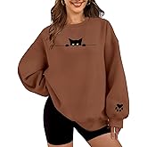 HEYTALALA Womens Oversized Sweatshirts Fleece Sweaters Long Sleeve Crewneck Hoodies Fall Solid Color Drop Shoulder Pullovers