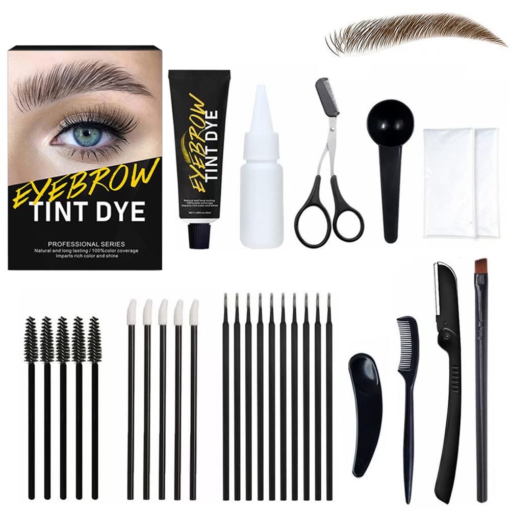 SHEEYOON Eyebrow Dye Kit, Professional Update Formula Brow Eyelash Tint Cream, Natural Semi Permanent Brows Color Long last for 4 weeks (Maroon)