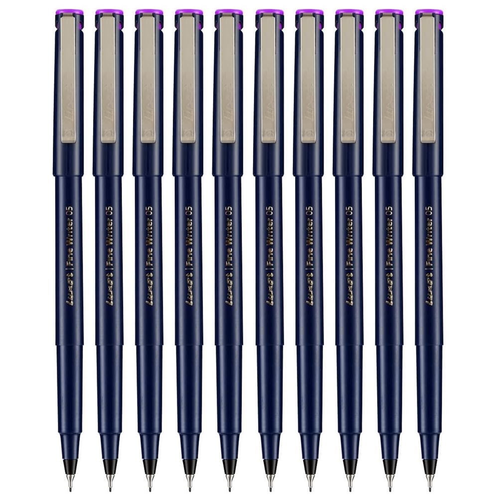 Write05 Fineliner Pens, VIOLET, 0.5mm Ultra Fine Tip, Pack of 10, Precise Writing, Write Sign Draw Colour Pens, School Office Home Use, iZOFAX