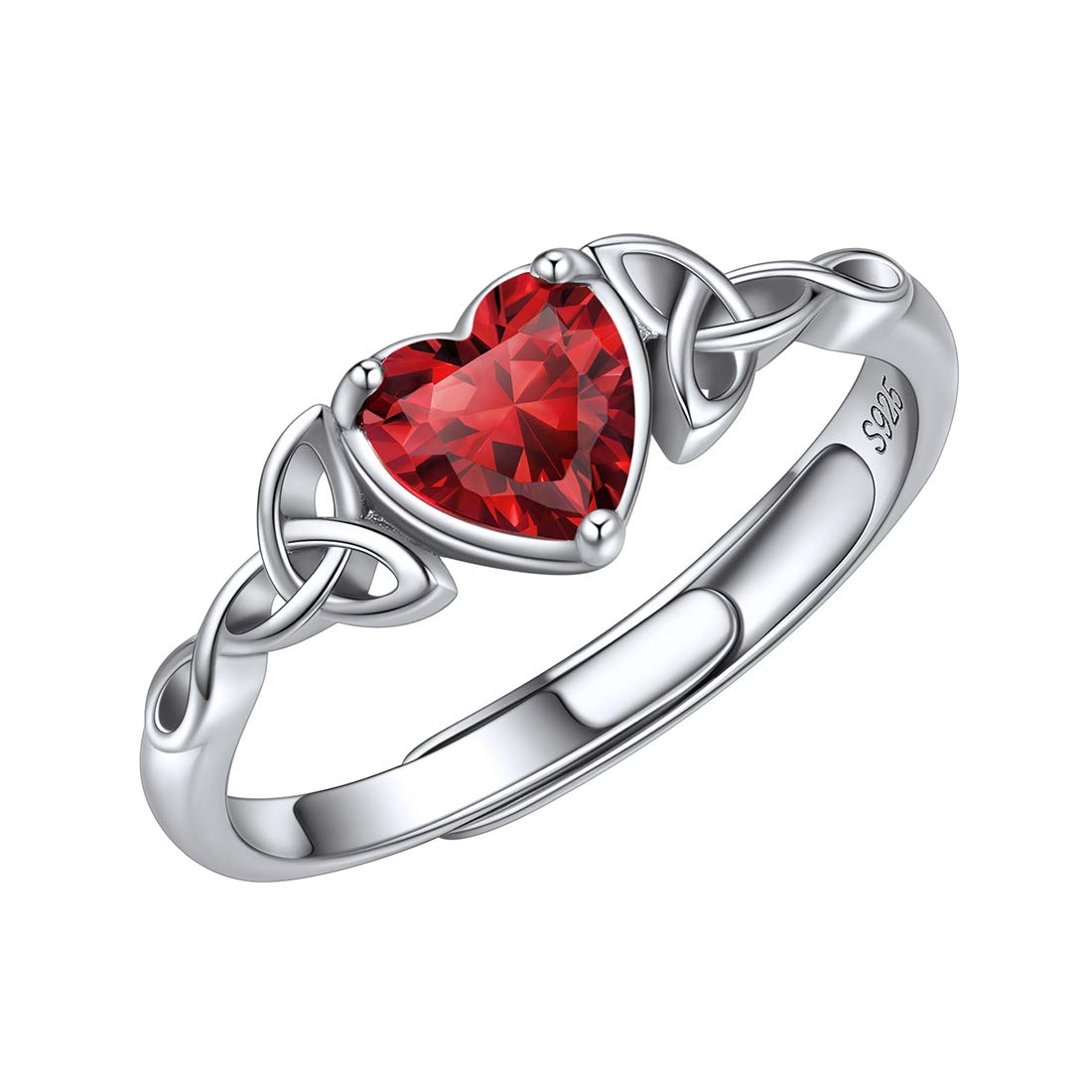 ChicSilver Rings Women 925 Sterling Silver Celtic Heart Ring Solid Silver January Birthstone Adjustable Ring for Females