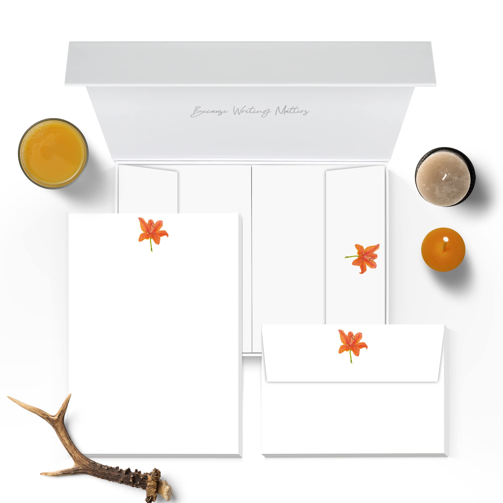 Me Loovely Orange Lily Letter Writing Paper and Envelopes Set Floral A5 Size Papers Luxury Stationery Supplies for School Home & Office | Christmas Gifts (Pack of 40)