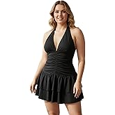 winkbay Women's Plus Size Halter Mini Dress Layered Ruffle Ruched Backless A Line Cocktail Party Club Dresses