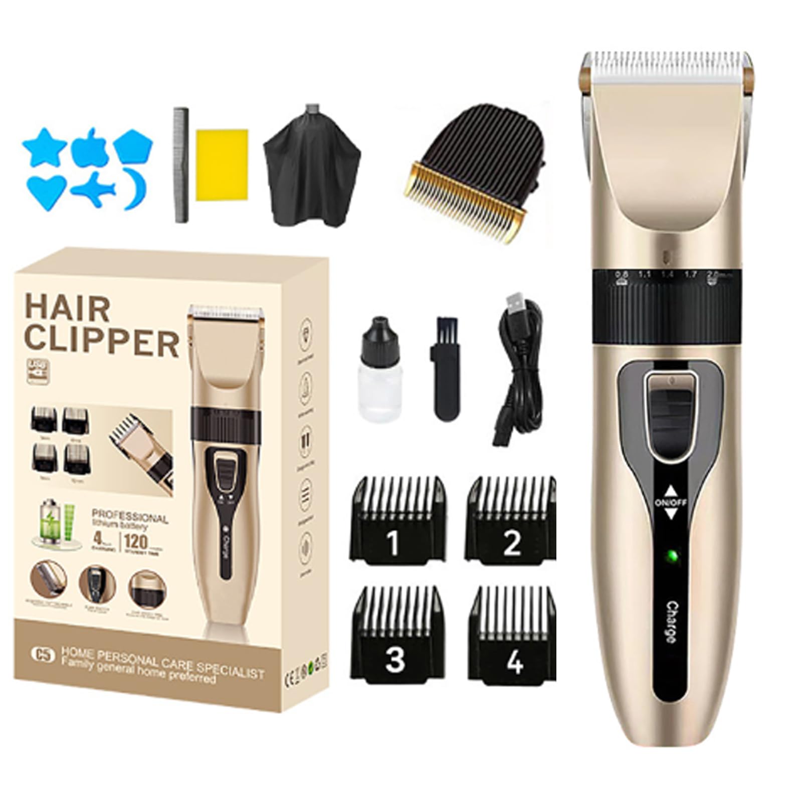 Hair Clippers Men Rechargeable Cordless Clippers with 4 Limit Combs, Hair Clippers Haircutting Kit Home Hair Cutting Professional Hair Trimmer Gifts for Men