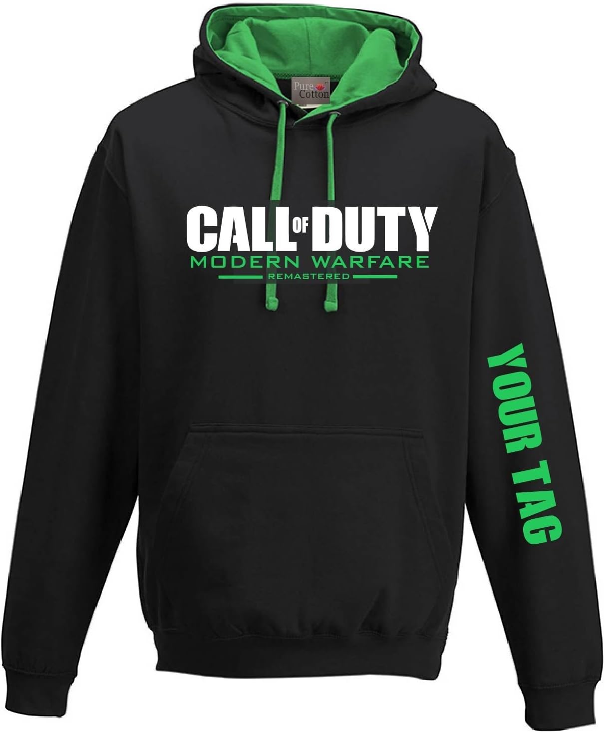 Pure Cotton Call of Duty Modern Warfare Remastered Personalised Hoodie [Black/Green] [L]
