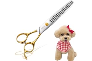 FOGOSP Dog Thinning Shears for Grooming 6.75" Chunker Shears Quickly Thinning Thick Hair Professional Dog Grooming Scissors for Small Dogs Right Handed Groomer Japan 440C 18 Teeth(Chunker, Gold)