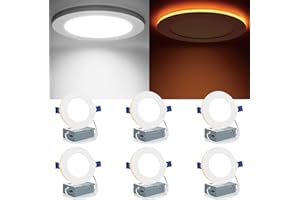 Meconard 6 Pack 4 Inch 5CCT LED Recessed Lighting with Night Light, 2700K/3000K/3500K/4000K/5000K Selectable Ultra-Thin LED Recessed Ceiling Lights, 9W=75W, 750LM, Dimmable Canless Wafer Downlight