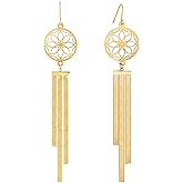 Pevoria Tassel Drop Earrings for Women 18k Gold Plated Trendy Statement Threader Long Chain Hollow Flower Hypoallergenic Dangle Earrings