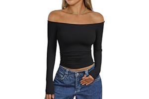 Trendy Queen Womens Long Sleeve Off The Shoulder Tops Going Out Cute Basic Y2K Fall Fashion 2025 Outfits Clothes