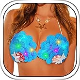 Zoestar Light Up Mermaid Seashell Bra Starfish Bikini Top Rave Outfit for Women Blue