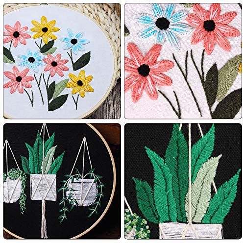 Embroidery Kit with Pattern, 2 Sets Embroidery Starter Kit with Instructions, Including Embroidery Clothes with Floral Pattern, Embroidery Hoop, Color Threads and Tools