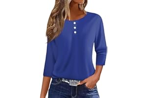 NUMALLER 3/4 Sleeve Tops for Women Fall Henley Crew Neck T Shirts Button Three Quarter Length Blouses Dressy Cute Shirts