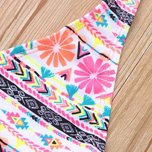 NUWFOR Children Girls Bikini Beach Flower Print Swimsuit+Shorts Swimwear Set Outfit(Pink,7-8 Years)