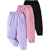 Girls Pants Kids 3-Pack Joggers Toddler Cargo Casual Elastic Waist Pants for Girls 4T 5T Size 6 7 8