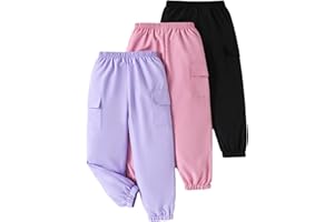MIOGLRIE Girls Pants Kids 3-Pack Joggers Toddler Cargo Casual Elastic Waist Pants for Girls 4T 5T Size 6 7 8