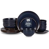 Stone Lain Brasa Stoneware 16 Piece Modern Dinnerware Sets, Plates and Bowls, Service for 4, Blue, Microwave &amp; Dishwasher Safe