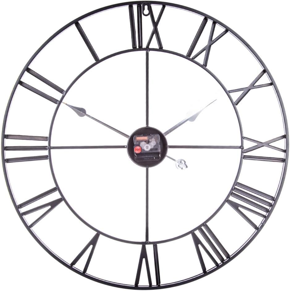 RuiyiF 24 Inch Metal Wall Clock Large Decorative Rustic Farmhouse Oversized, Silent Non-Ticking Battery Operated Kitchen Bedroom Living Room Wall Clock Large Decorative (Gold): Home & Kitchen