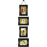 ABSWHLM 5x7 Picture Frames Rustic Solid Wood Hanging Picture Frames 4 Opening Photo Frame Display 4"x6" Pictures with Mat or 5"x7" Without Mat, Weathered Black