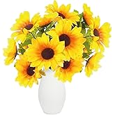 A1-Homes Sunflower Bouquets, 2 Bunches Artificial Sunflowers for Decoration, Yellow Silk Faux Flowers with 7 Heads Each, Realistic Sunflower Decor for Home, Wedding, Christmas Party Arrangements