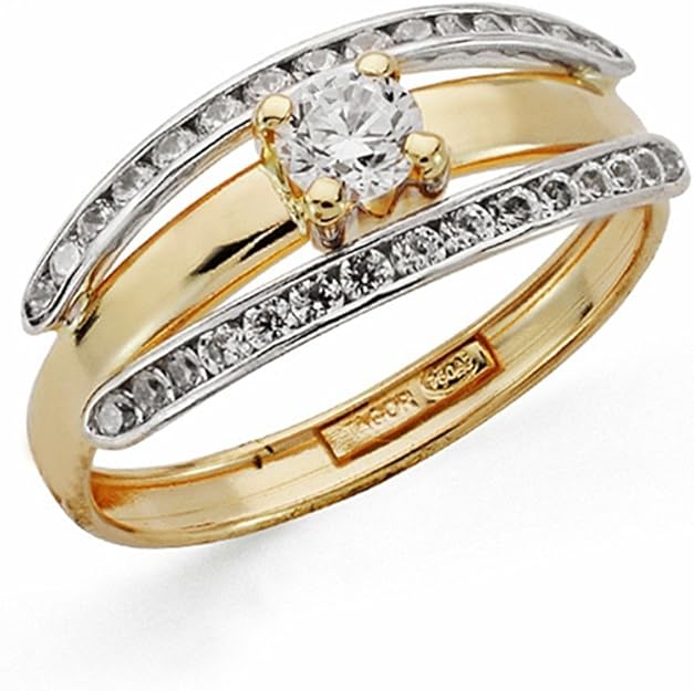 18k gold ring bicolor zircons [AA2247] Amazon.co.uk Jewellery