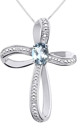 RYLOS Necklaces For Women 14K White Gold - Diamond & Aquamarine LP5311AQW