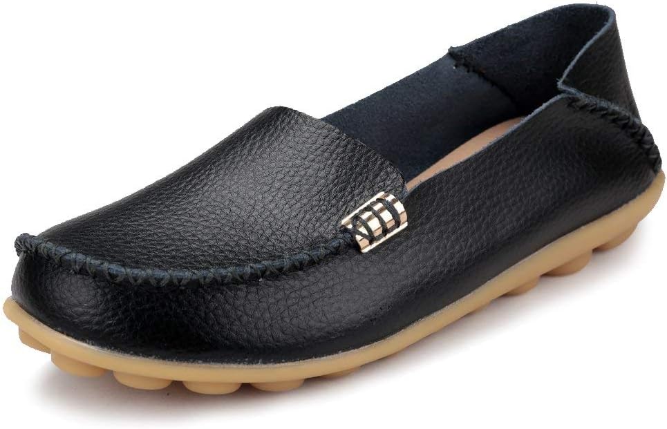 FUDYNMALC Womens Casual Leather Flats Comfortable Silp on Moccasins Wild Driving Loafers Breathable Walking Shoes Black