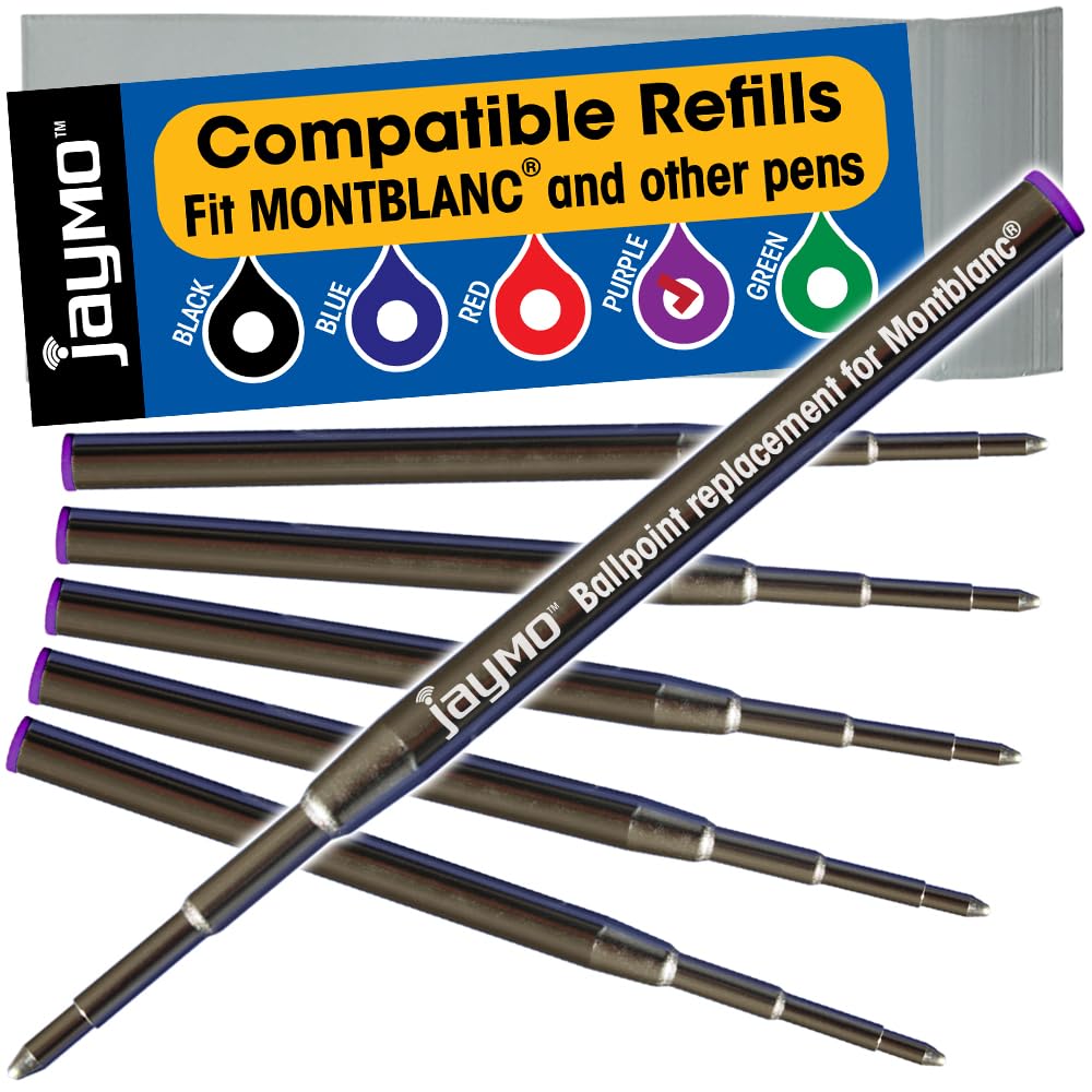 Jaymo Replacement for Montblanc 116218 - Measures 3.875 in / 98 mm Long - Ballpoint Pen Refill - 6 Purple