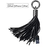 Lightning Cable USB Leather Tassel Key Chain iPhone Charger, Nkomax USB A to Lightning Compatible Cable with 7-Inch 2.4 Amp Lightning ChargeSync Cable for iPhone, iPad and iPod (Black)