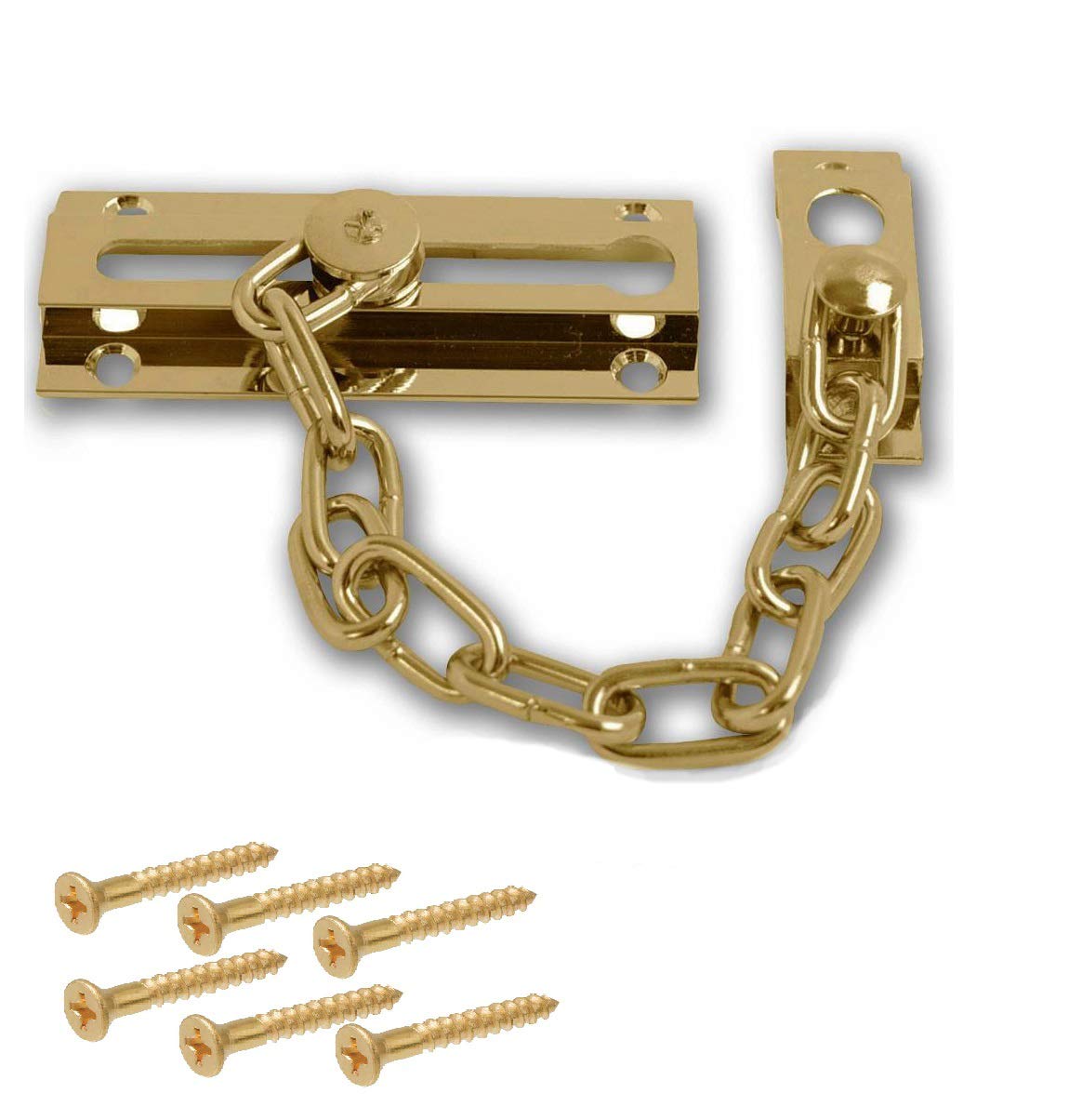Merriway BH06518 Door Security Chain Polished Solid Brass, Gold Tone