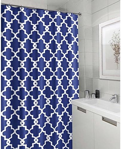 Crystal Emotion Extra Long Geometric Patterned Shower Curtain - BULE