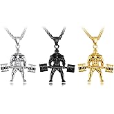 JAJAFOOK Man's Hip Hop Stainless Steel Hercules Weightlifting Barbell Pendant Necklace,21.6" Chain