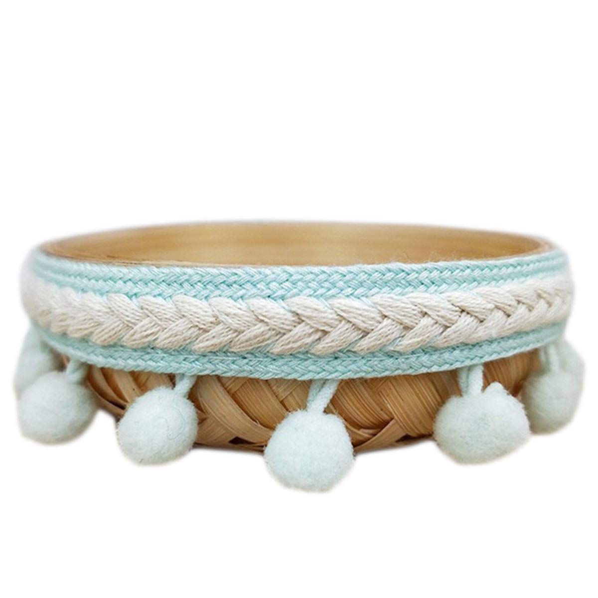 Yalulu 5 Yards Embroidered Trim Ribbon 1.2CM Pom Pom Ball Tassel Fringe Trim Lace DIY Crafts Sewing Accessories Decoration Supplie (Blue)