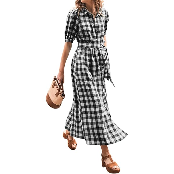 utcoco Women's Embroidered Eyelet Shirt Dresses Belted Puff Sleeve Button  Down Swing Boho Cotton Maxi Shirt Dress (X-Small, Blue) at Amazon Women's  Clothing store