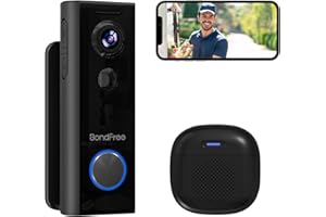 BondFree Doorbell Camera Wireless with Wireless Chime, Doorbell Mount, Video Doorbell HD, 2.4GWiFi, 2-Way Audio, Night Vision, Cloud SD Card Storage, Compatible with Alexa,Google Assistant, Black