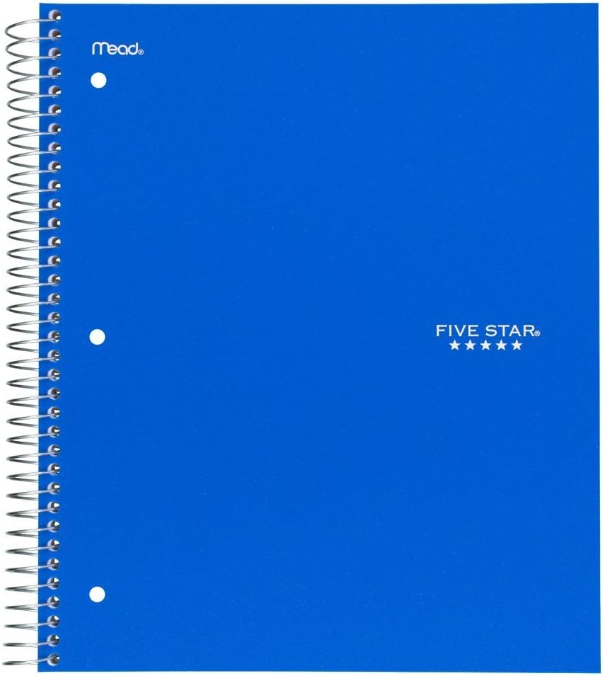 Five Star Spiral Notebooks, 3 Subject, College Ruled Paper, 150 Sheets, 11 x 8-1/2 inches, Black, White, 2 Pack (73015) : Office Products