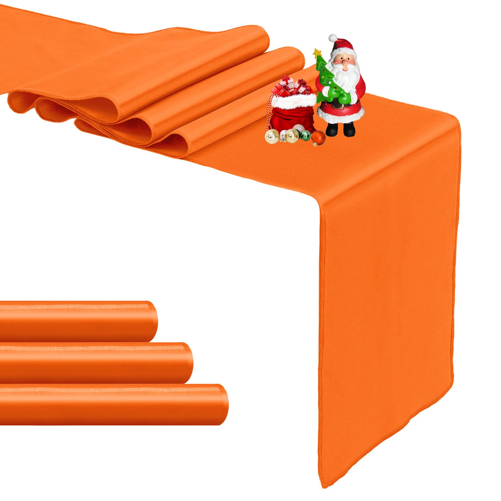 Photo 1 of 4-Pack Orange Satin Table Runner 12 x 108 Inch Long Bright and Smooth Silk Fabric Table Runner for Wedding Banquet Birthday Party Decoration