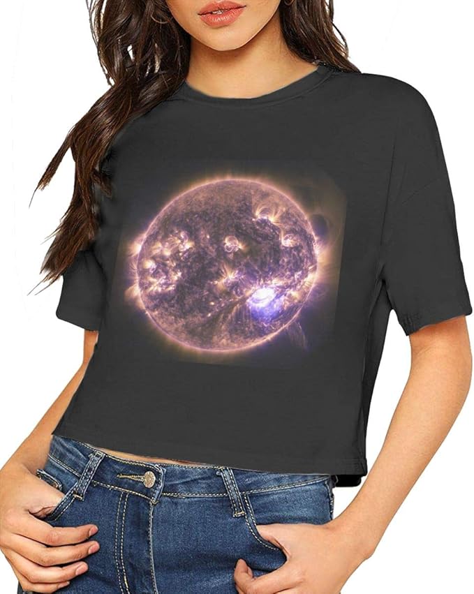 Huyotop Personalized Women's Short Sleeve T-Shirt Solar-flare-sun-eruption-energy-39561 Round 