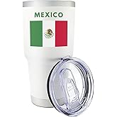 Palm City Products Premium 30 oz Mexico Flag White Tumbler with Slider Lid – Double Insulated, Spill Proof, Coffee Travel Tumbler – Ideal Mexico Souvenir, Gift for Mexicans, Keeps Drinks Hot/Cold