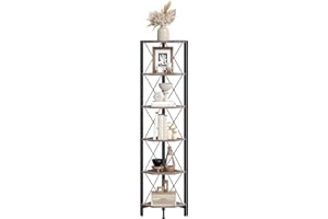 CHOEZON 6-Tier Corner Shelf, Corner Bookcase, 66.9" Tall Vertical Display Rack, Plant Stand, Open Storage Shelf, for Living Room, Bedroom, Study, Kitchen, Greige and Black TCJ13BG