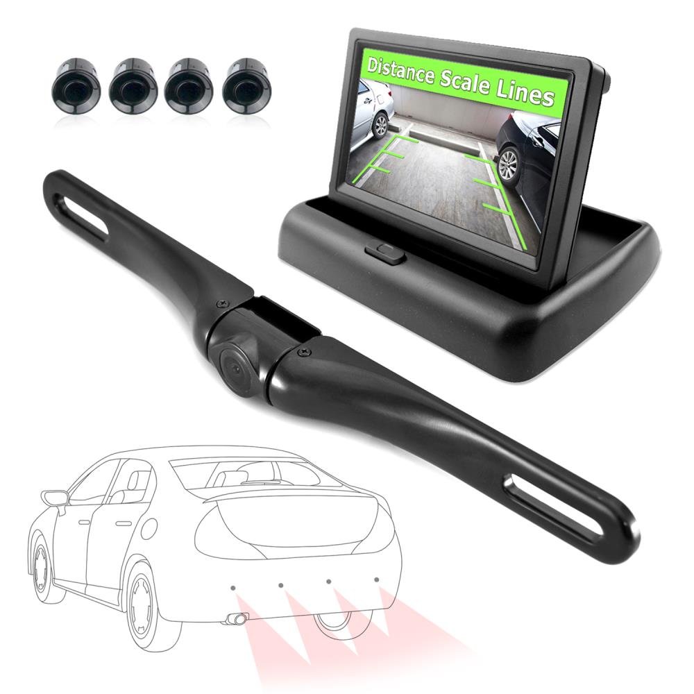 Pyle Upgraded Backup Camera Vehicle Mount, Dash Cam Waterproof, Parking Sensor, Reverse Parking Camera, 4.3'' LCD Panel, Angle Adjustable, Distance Scale Lines, Night Vision Cam, DC12V/RCA