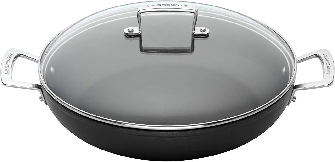 Le Creuset Toughened Non-Stick 26x6.5cm Shallow Casserole/Braiser with Glass Lid, Aluminium, 51107260010502