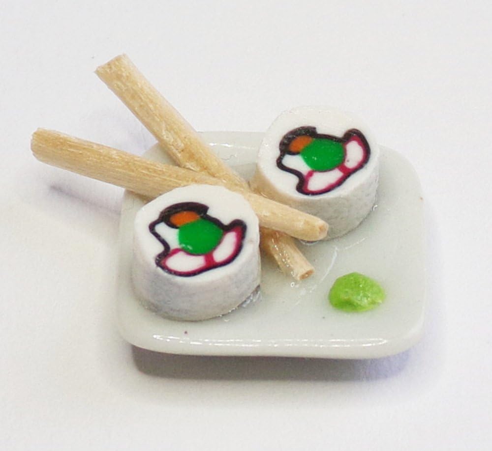 Jessieraye 1:12 Dollhouse Scale Sushi Rolls Plate Chop Sticks Wasabi - Dollhouse Miniature Fairy Garden